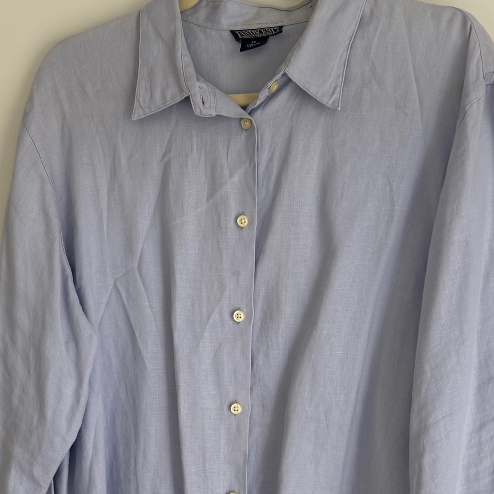 Lands' End 100% Linen Button Down Shirt Lavender / Lilac Purple Size 18